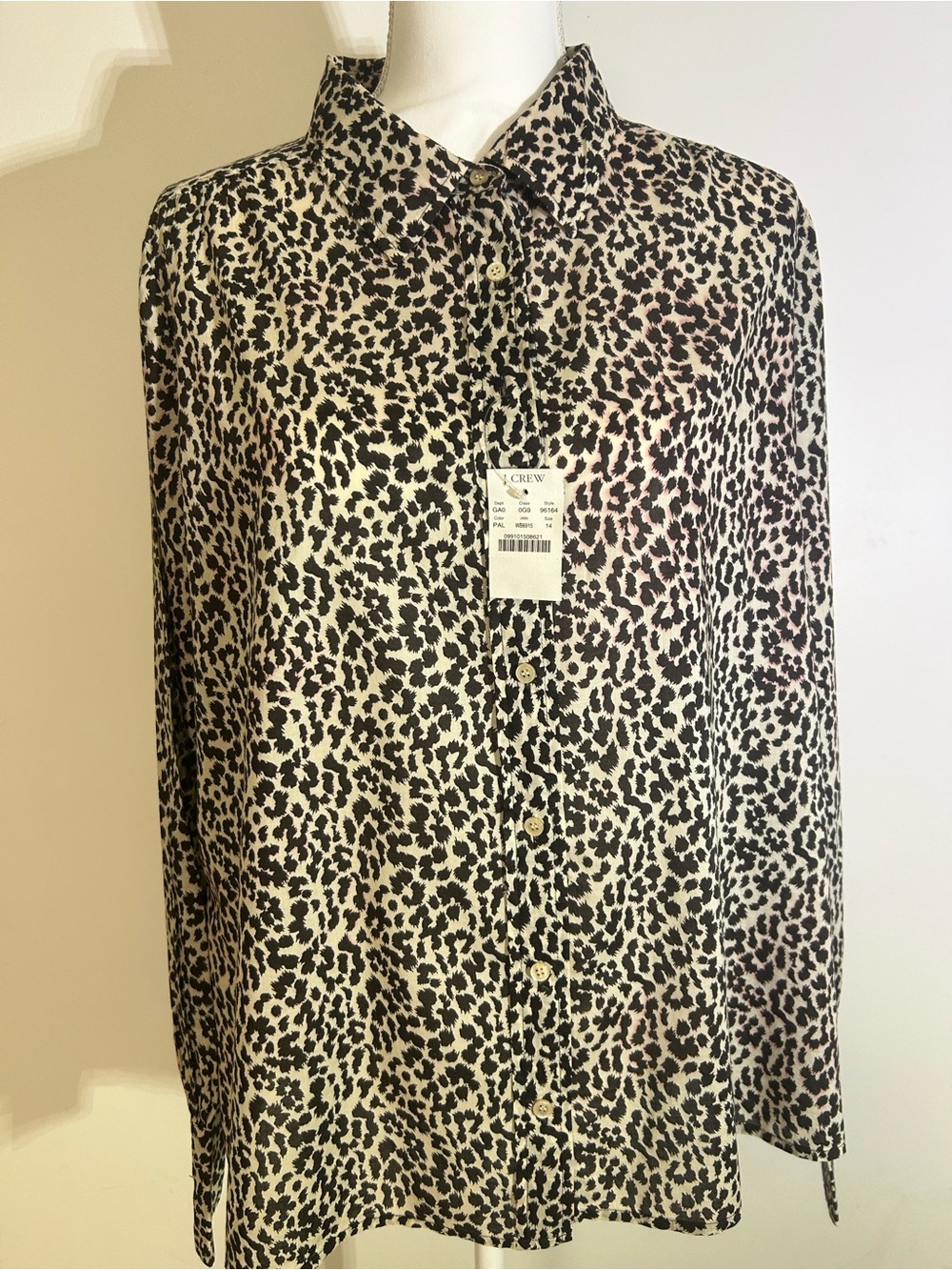 J. Crew Black and White Leopard Print Button-Up Blouse medium to Large Size